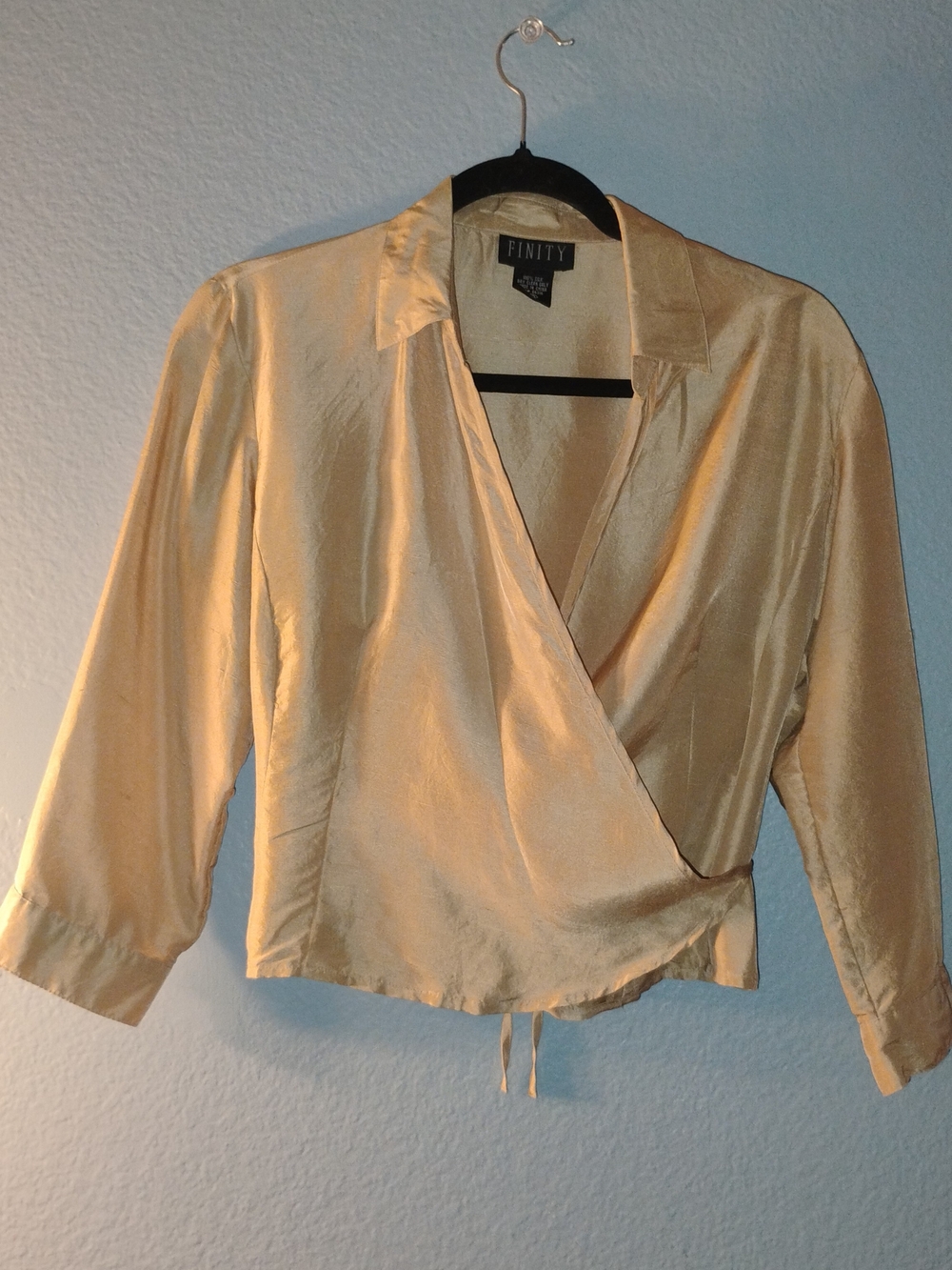 Finity Gold Satin Wrap-Style Blouse